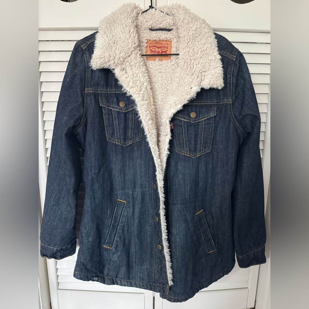 Levi's Blue Denim Jacket with White Sherpa Lining